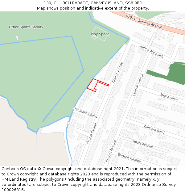 139, CHURCH PARADE, CANVEY ISLAND, SS8 9RD: Location map and indicative extent of plot