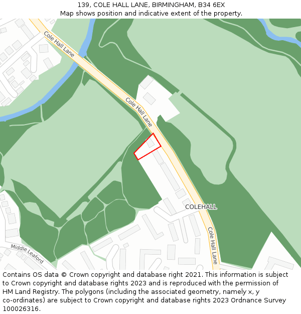 139, COLE HALL LANE, BIRMINGHAM, B34 6EX: Location map and indicative extent of plot