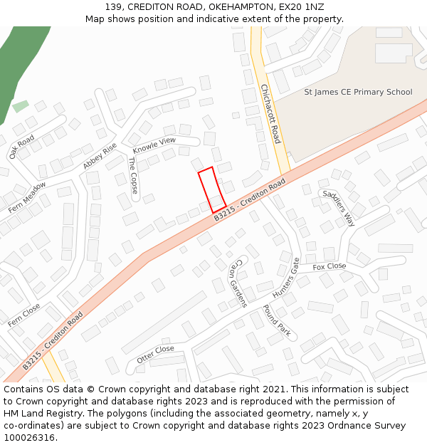 139, CREDITON ROAD, OKEHAMPTON, EX20 1NZ: Location map and indicative extent of plot