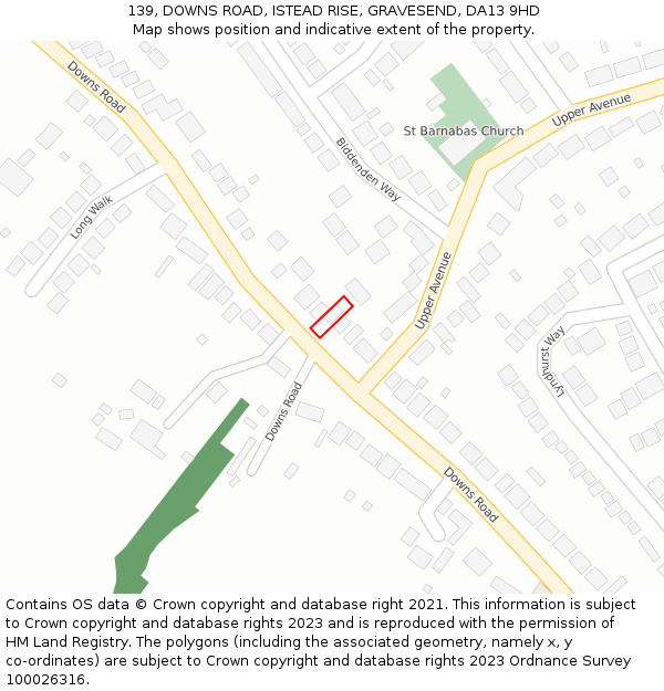 139, DOWNS ROAD, ISTEAD RISE, GRAVESEND, DA13 9HD: Location map and indicative extent of plot
