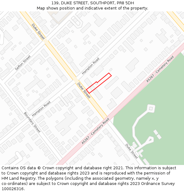 139, DUKE STREET, SOUTHPORT, PR8 5DH: Location map and indicative extent of plot