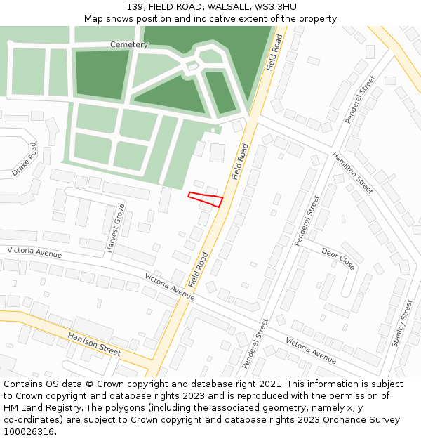139, FIELD ROAD, WALSALL, WS3 3HU: Location map and indicative extent of plot