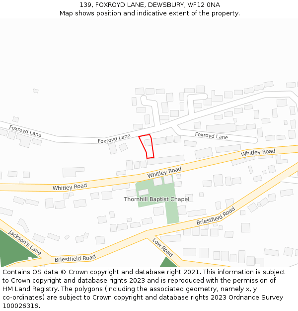 139, FOXROYD LANE, DEWSBURY, WF12 0NA: Location map and indicative extent of plot
