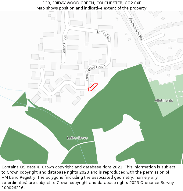 139, FRIDAY WOOD GREEN, COLCHESTER, CO2 8XF: Location map and indicative extent of plot