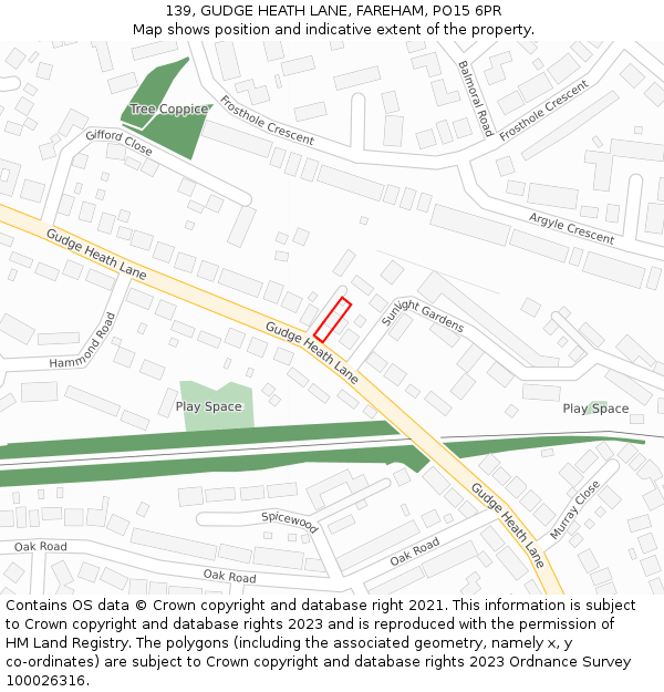 139, GUDGE HEATH LANE, FAREHAM, PO15 6PR: Location map and indicative extent of plot