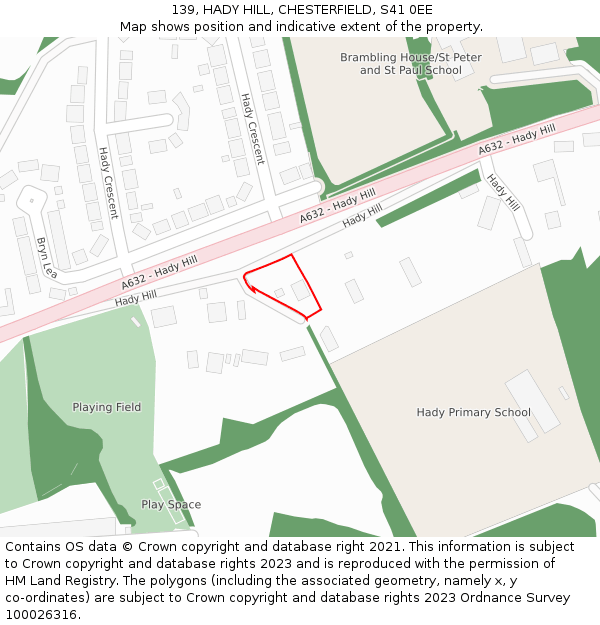 139, HADY HILL, CHESTERFIELD, S41 0EE: Location map and indicative extent of plot