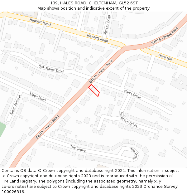 139, HALES ROAD, CHELTENHAM, GL52 6ST: Location map and indicative extent of plot