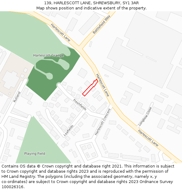 139, HARLESCOTT LANE, SHREWSBURY, SY1 3AR: Location map and indicative extent of plot