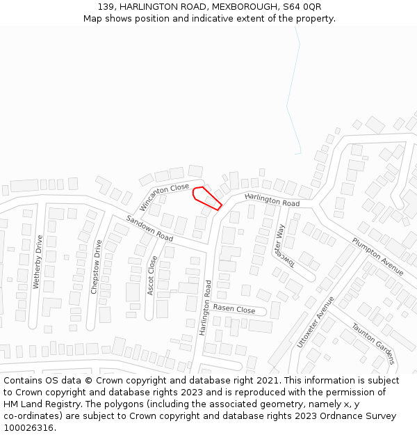 139, HARLINGTON ROAD, MEXBOROUGH, S64 0QR: Location map and indicative extent of plot