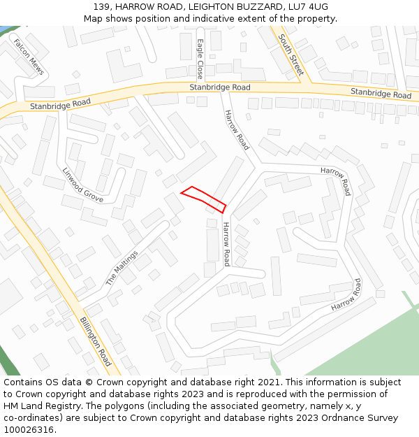 139, HARROW ROAD, LEIGHTON BUZZARD, LU7 4UG: Location map and indicative extent of plot
