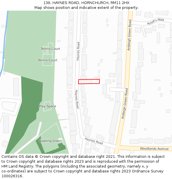 139, HAYNES ROAD, HORNCHURCH, RM11 2HX: Location map and indicative extent of plot
