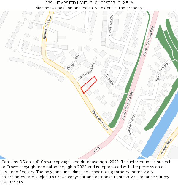 139, HEMPSTED LANE, GLOUCESTER, GL2 5LA: Location map and indicative extent of plot