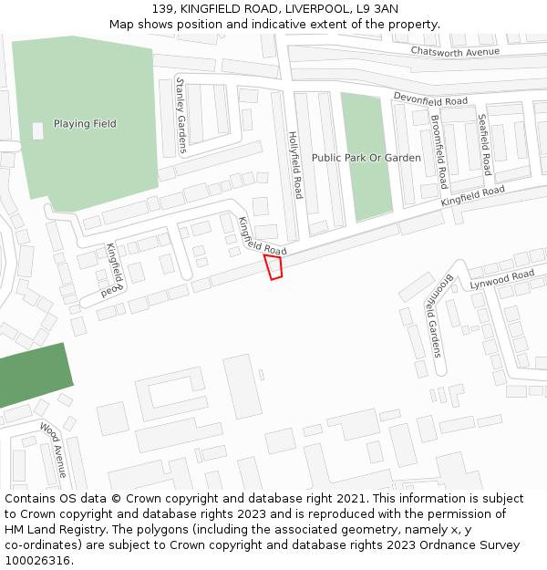 139, KINGFIELD ROAD, LIVERPOOL, L9 3AN: Location map and indicative extent of plot