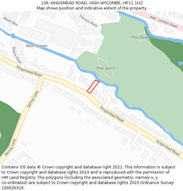 139, KINGSMEAD ROAD, HIGH WYCOMBE, HP11 1HZ: Location map and indicative extent of plot