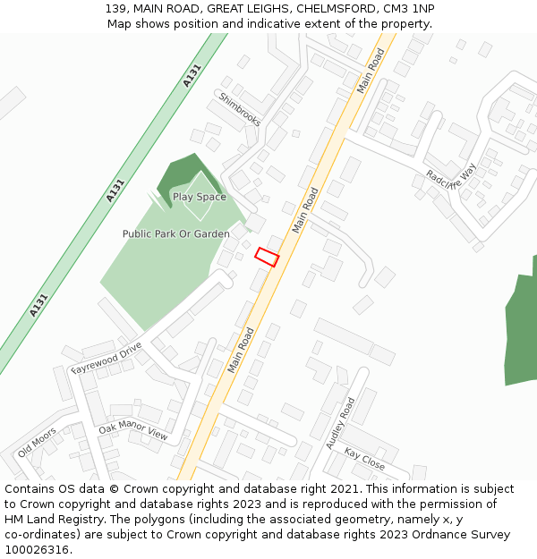 139, MAIN ROAD, GREAT LEIGHS, CHELMSFORD, CM3 1NP: Location map and indicative extent of plot