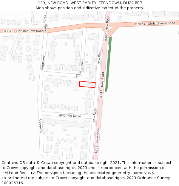 139, NEW ROAD, WEST PARLEY, FERNDOWN, BH22 8EB: Location map and indicative extent of plot