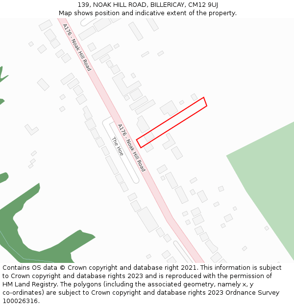 139, NOAK HILL ROAD, BILLERICAY, CM12 9UJ: Location map and indicative extent of plot
