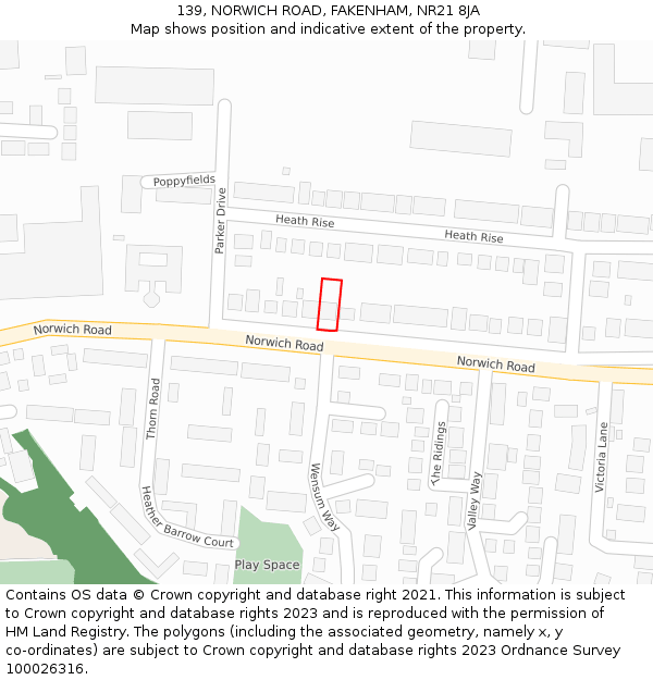 139, NORWICH ROAD, FAKENHAM, NR21 8JA: Location map and indicative extent of plot
