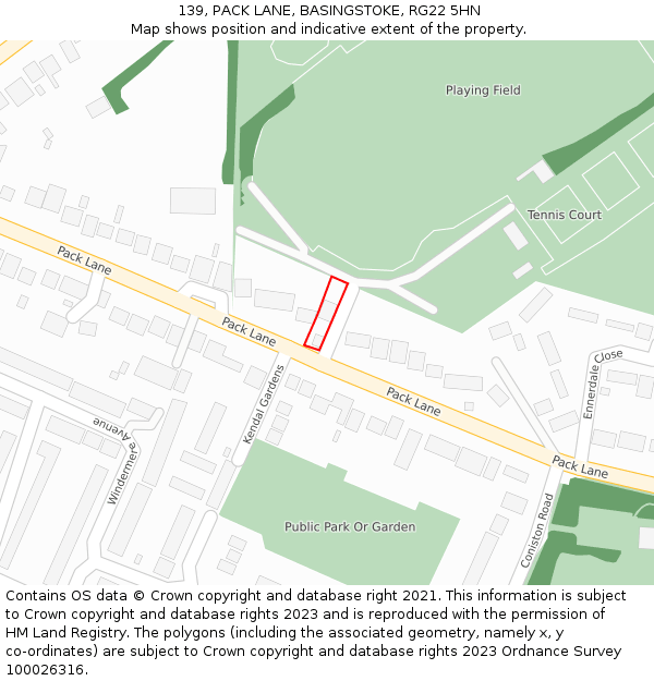 139, PACK LANE, BASINGSTOKE, RG22 5HN: Location map and indicative extent of plot