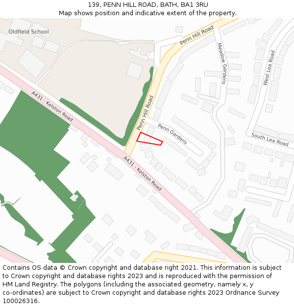 139, PENN HILL ROAD, BATH, BA1 3RU: Location map and indicative extent of plot