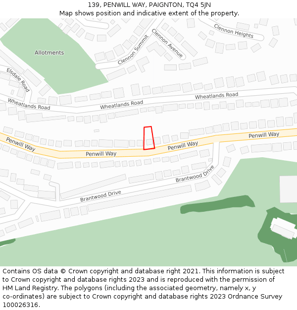 139, PENWILL WAY, PAIGNTON, TQ4 5JN: Location map and indicative extent of plot