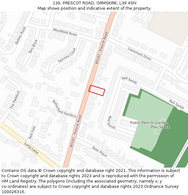 139, PRESCOT ROAD, ORMSKIRK, L39 4SN: Location map and indicative extent of plot