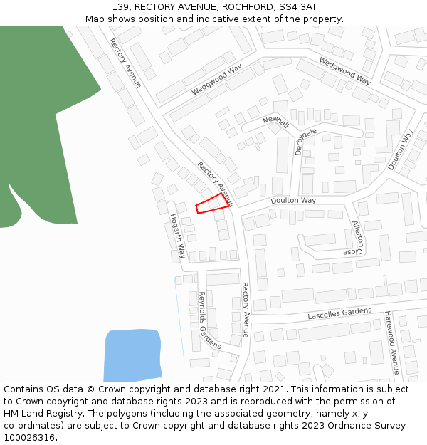 139, RECTORY AVENUE, ROCHFORD, SS4 3AT: Location map and indicative extent of plot
