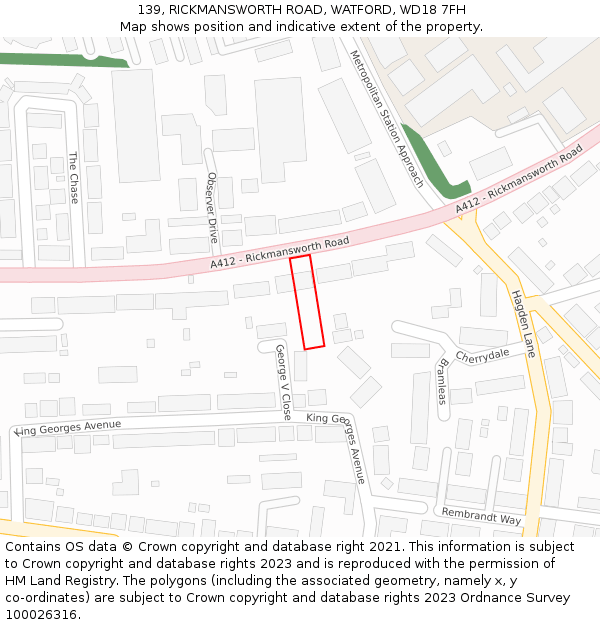 139, RICKMANSWORTH ROAD, WATFORD, WD18 7FH: Location map and indicative extent of plot