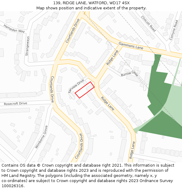 139, RIDGE LANE, WATFORD, WD17 4SX: Location map and indicative extent of plot