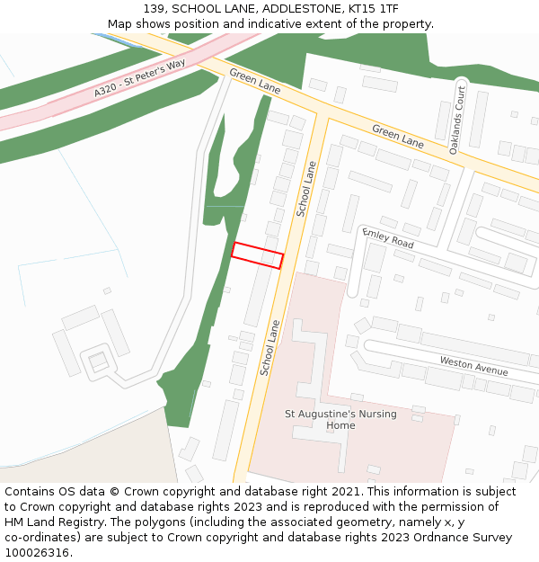 139, SCHOOL LANE, ADDLESTONE, KT15 1TF: Location map and indicative extent of plot