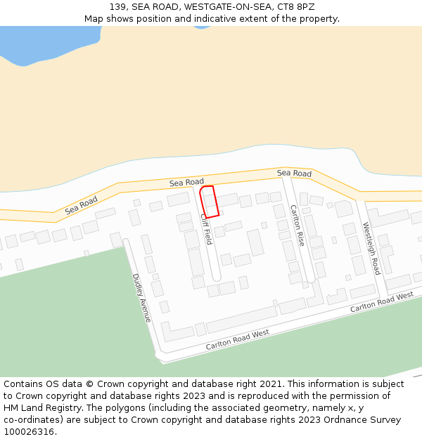 139, SEA ROAD, WESTGATE-ON-SEA, CT8 8PZ: Location map and indicative extent of plot