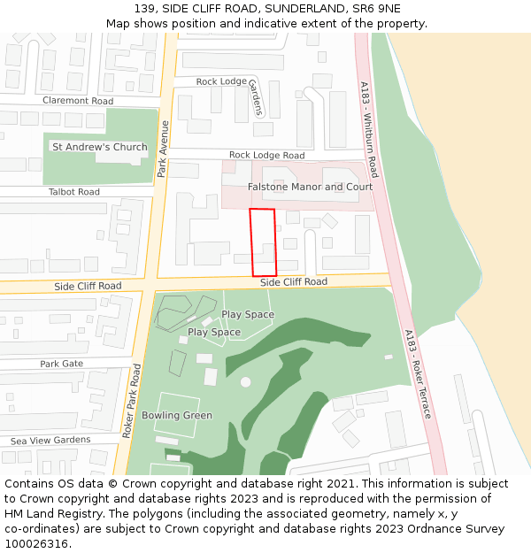 139, SIDE CLIFF ROAD, SUNDERLAND, SR6 9NE: Location map and indicative extent of plot