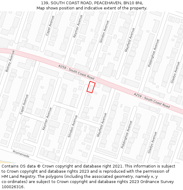 139, SOUTH COAST ROAD, PEACEHAVEN, BN10 8NL: Location map and indicative extent of plot