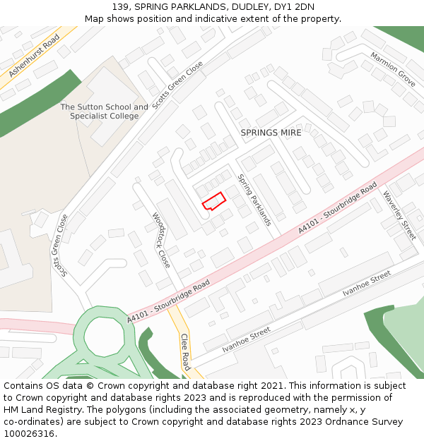 139, SPRING PARKLANDS, DUDLEY, DY1 2DN: Location map and indicative extent of plot