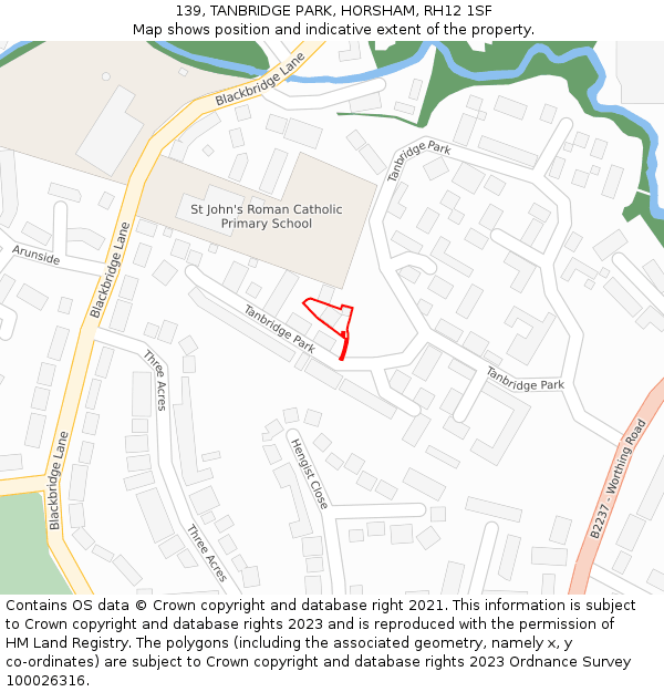 139, TANBRIDGE PARK, HORSHAM, RH12 1SF: Location map and indicative extent of plot