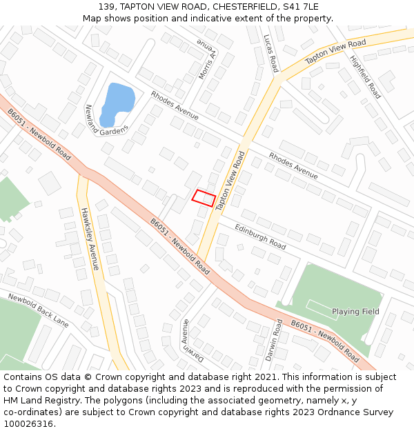 139, TAPTON VIEW ROAD, CHESTERFIELD, S41 7LE: Location map and indicative extent of plot