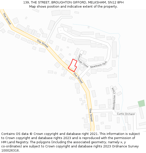 139, THE STREET, BROUGHTON GIFFORD, MELKSHAM, SN12 8PH: Location map and indicative extent of plot