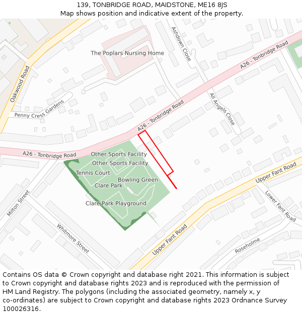 139, TONBRIDGE ROAD, MAIDSTONE, ME16 8JS: Location map and indicative extent of plot