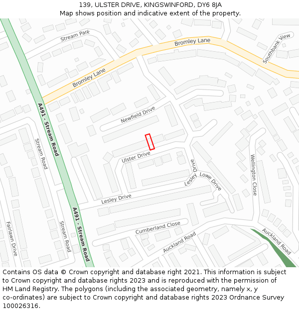 139, ULSTER DRIVE, KINGSWINFORD, DY6 8JA: Location map and indicative extent of plot