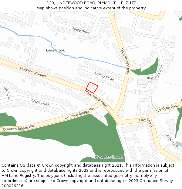 139, UNDERWOOD ROAD, PLYMOUTH, PL7 1TB: Location map and indicative extent of plot