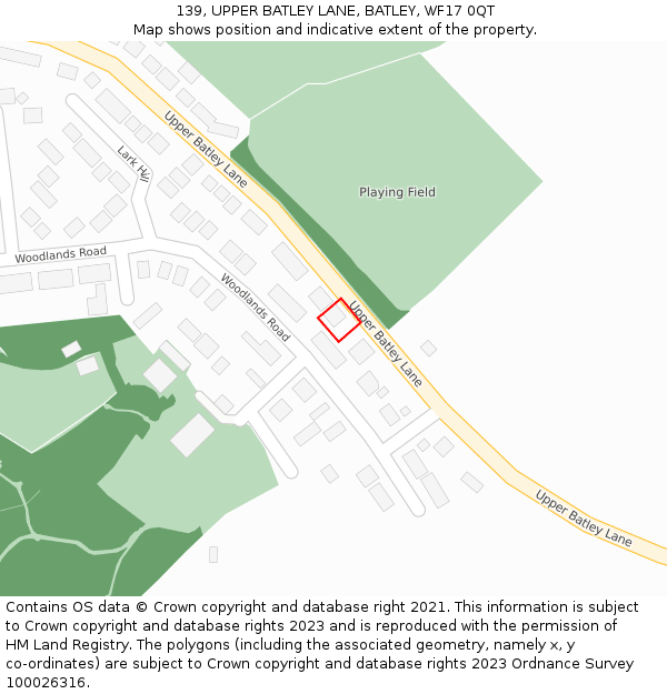 139, UPPER BATLEY LANE, BATLEY, WF17 0QT: Location map and indicative extent of plot