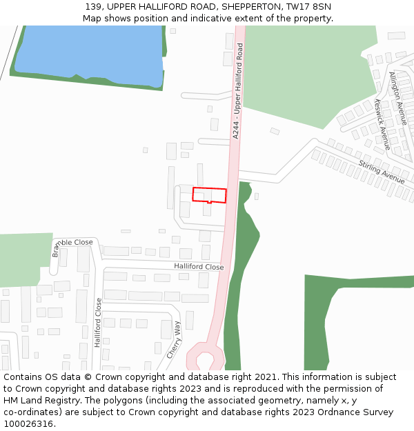 139, UPPER HALLIFORD ROAD, SHEPPERTON, TW17 8SN: Location map and indicative extent of plot