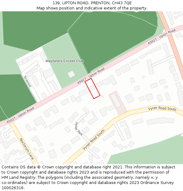 139, UPTON ROAD, PRENTON, CH43 7QE: Location map and indicative extent of plot