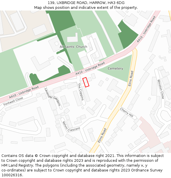 139, UXBRIDGE ROAD, HARROW, HA3 6DG: Location map and indicative extent of plot