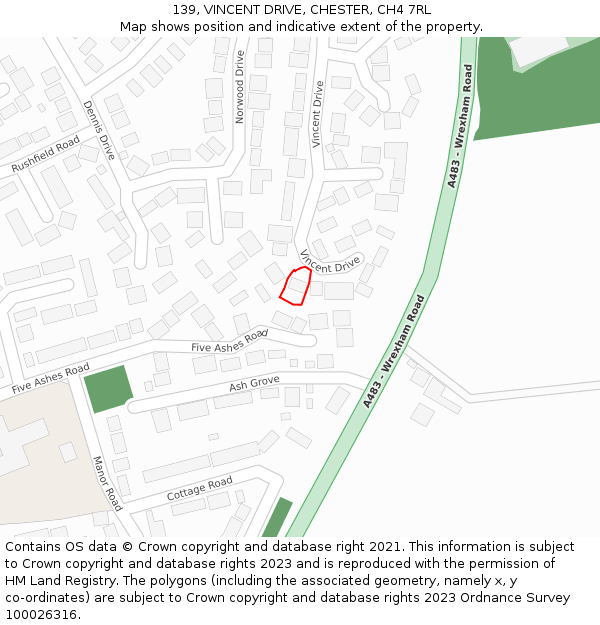 139, VINCENT DRIVE, CHESTER, CH4 7RL: Location map and indicative extent of plot