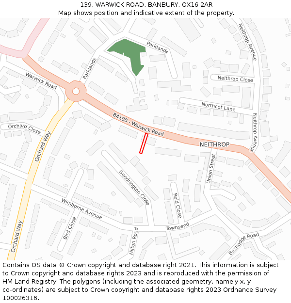 139, WARWICK ROAD, BANBURY, OX16 2AR: Location map and indicative extent of plot