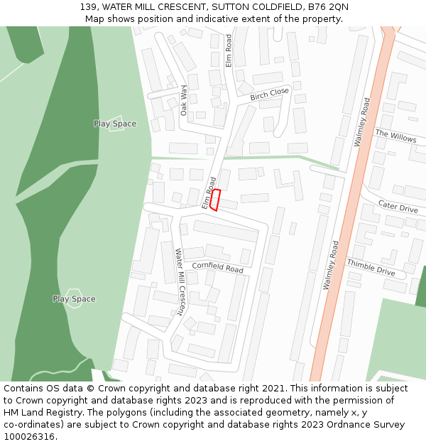 139, WATER MILL CRESCENT, SUTTON COLDFIELD, B76 2QN: Location map and indicative extent of plot