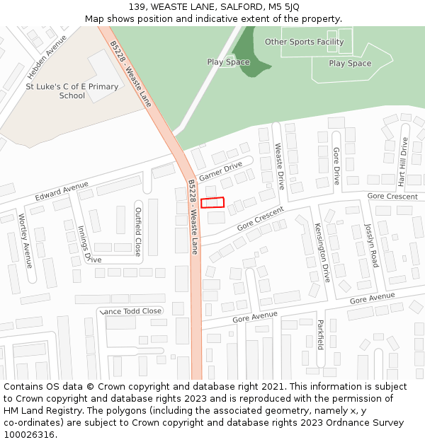 139, WEASTE LANE, SALFORD, M5 5JQ: Location map and indicative extent of plot