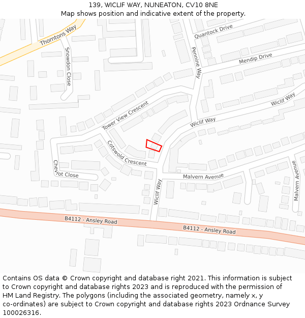 139, WICLIF WAY, NUNEATON, CV10 8NE: Location map and indicative extent of plot