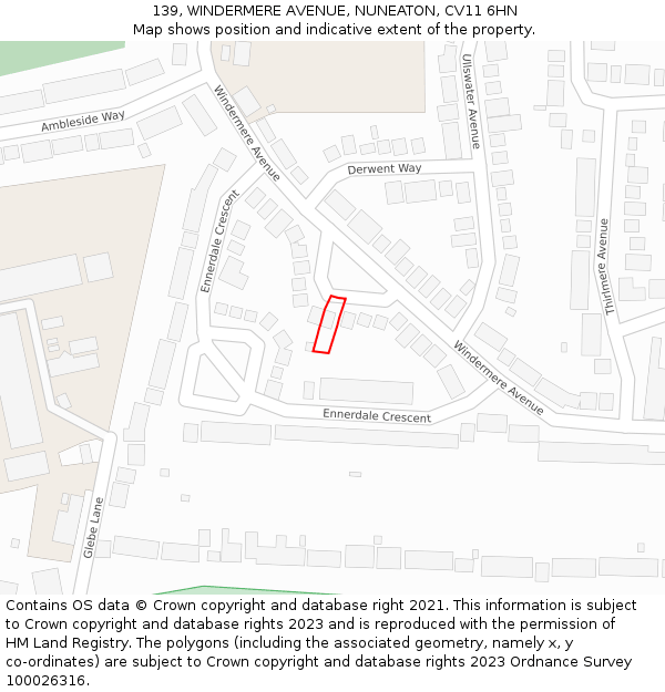 139, WINDERMERE AVENUE, NUNEATON, CV11 6HN: Location map and indicative extent of plot